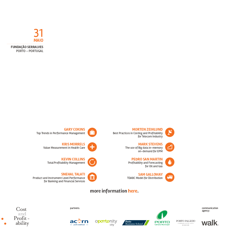 Official 2013 conference poster listing the eight speakers, their themes and the partner organisations.